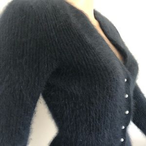 Black Vintage Fitted Cardigan angora and lama wool Small/Ex Small